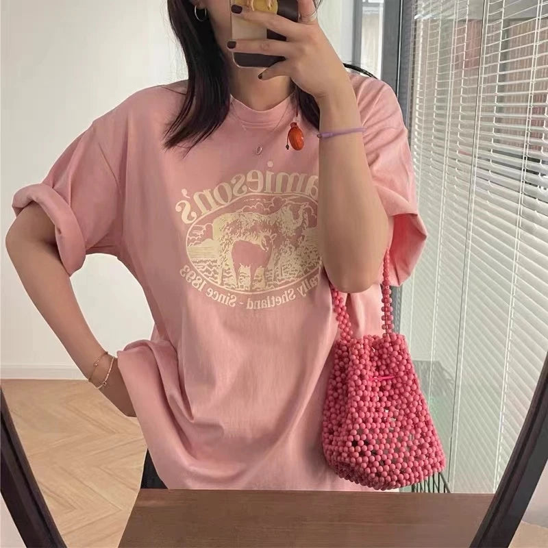 【韓国ストリート】ヴィンテージシープグラフィックTシャツ