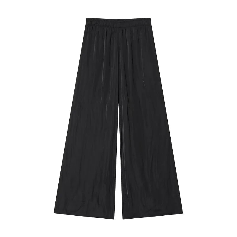 【洗練モード】ハイウエストプリーツエラスティックワイドパンツ