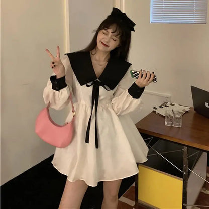 【韓国きれいめ】セーラーカラーレースアップミニワンピース