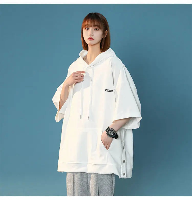 【韓国ストリート】ルーズ半袖フーディーTシャツ