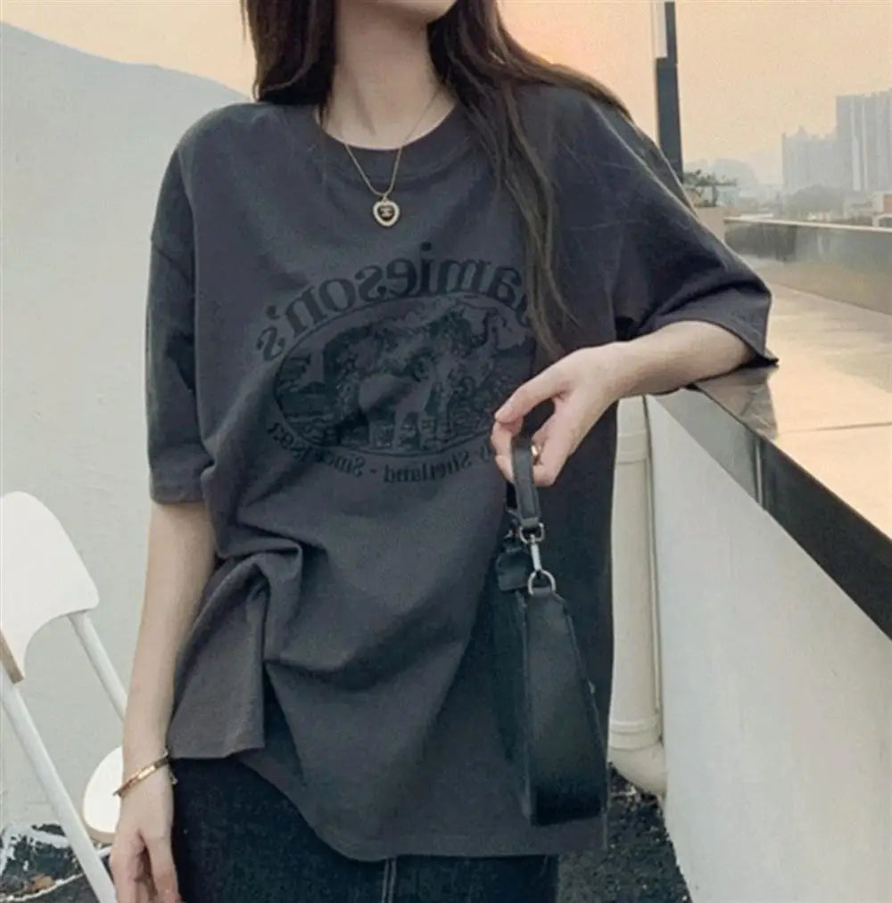 【韓国ストリート】ヴィンテージシープグラフィックTシャツ