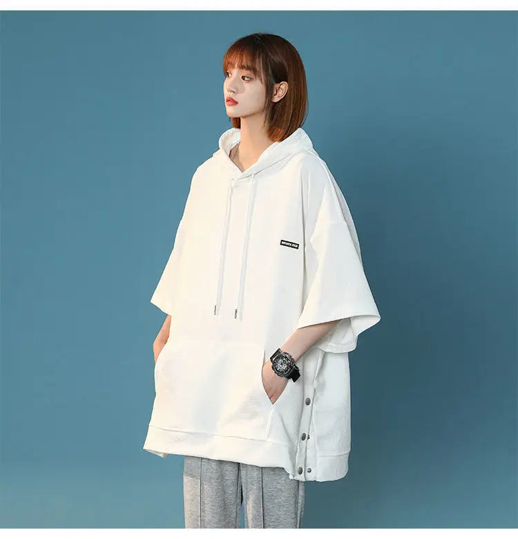 【韓国ストリート】ルーズ半袖フーディーTシャツ