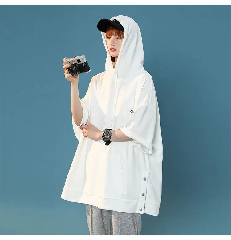 【韓国ストリート】ルーズ半袖フーディーTシャツ