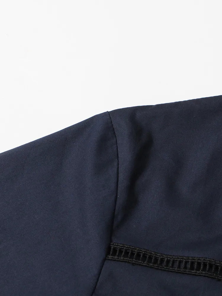 折り返し襟ショートスリーブトップ×ハイウエストAラインスカート | ミニマルカジュアルセットアップ