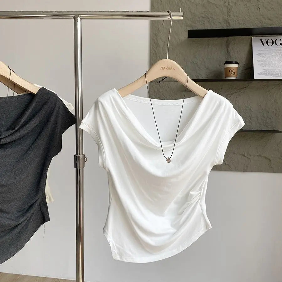 【韓国きれいめ】アシンメトリーウエストドロストモダールTシャツ