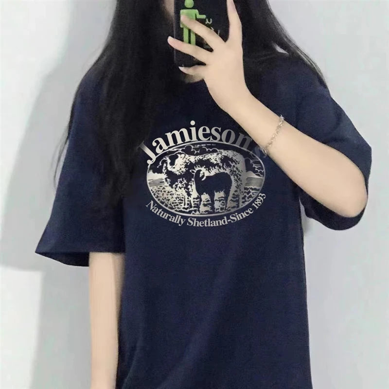 【韓国ストリート】ヴィンテージシープグラフィックTシャツ