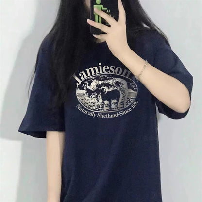 【韓国ストリート】ヴィンテージシープグラフィックTシャツ
