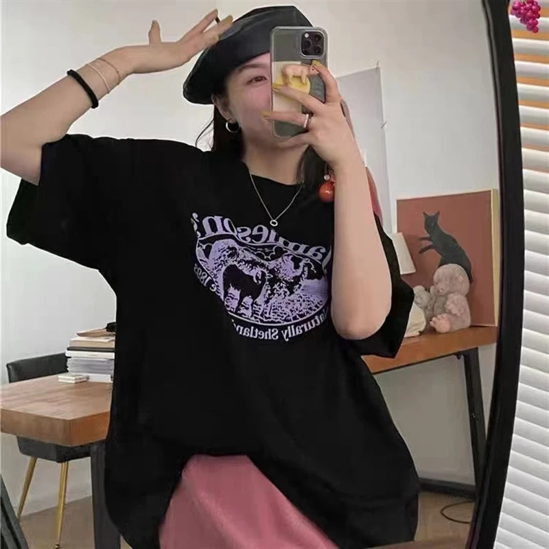 【韓国ストリート】ヴィンテージシープグラフィックTシャツ