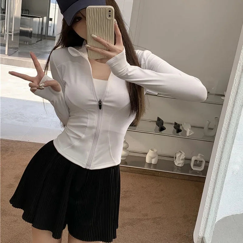 【綺麗めストリート】フロントジップUVカットクロップドT