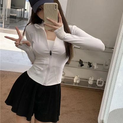 【綺麗めストリート】フロントジップUVカットクロップドT