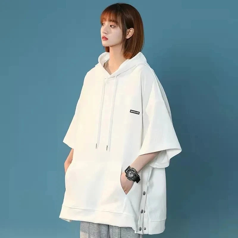 【韓国ストリート】ルーズ半袖フーディーTシャツ