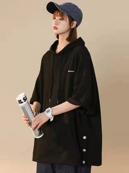 【韓国ストリート】ルーズ半袖フーディーTシャツ