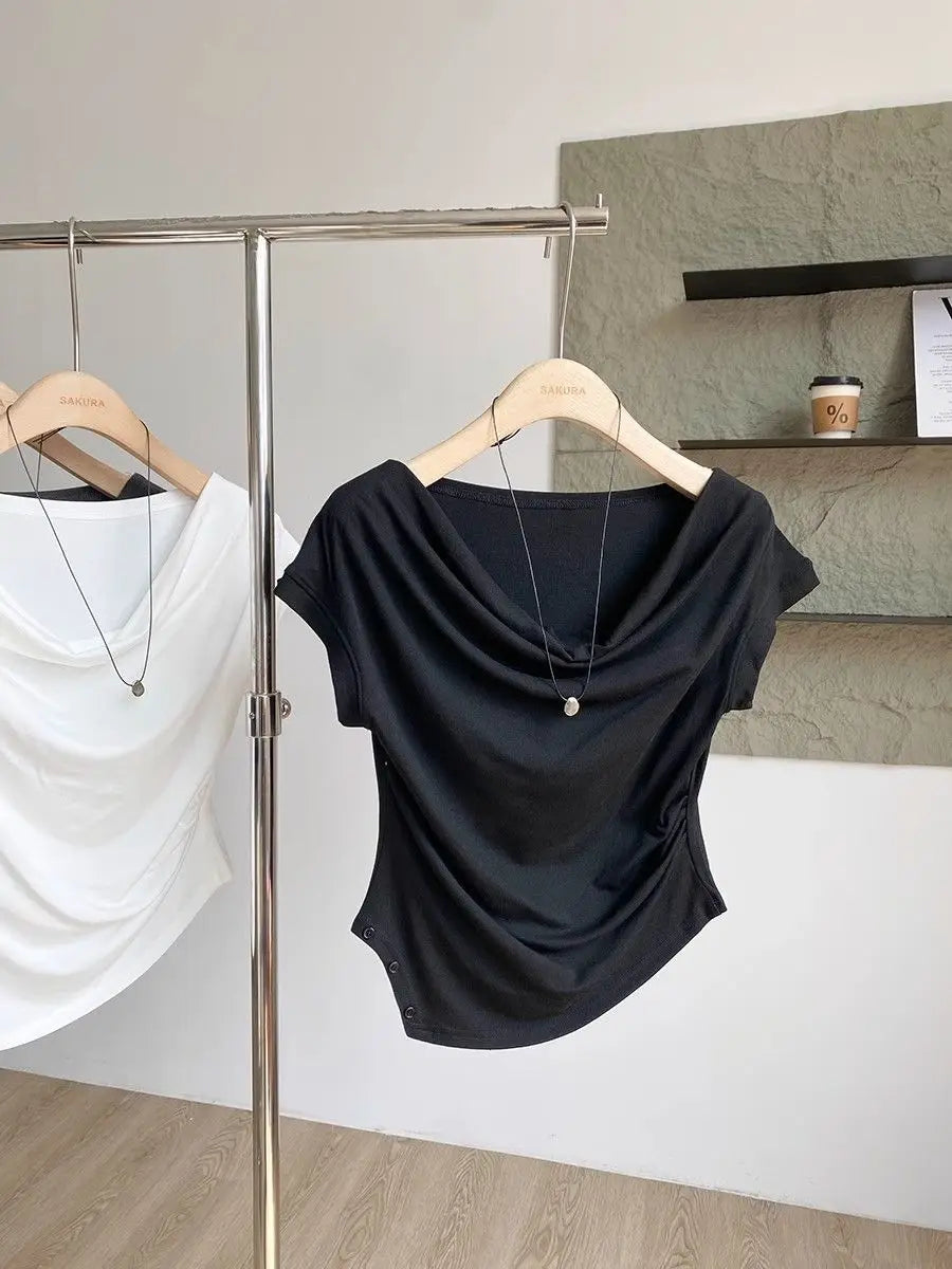 【韓国きれいめ】アシンメトリーウエストドロストモダールTシャツ