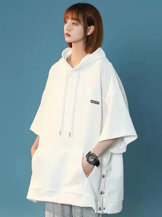 【韓国ストリート】ルーズ半袖フーディーTシャツ