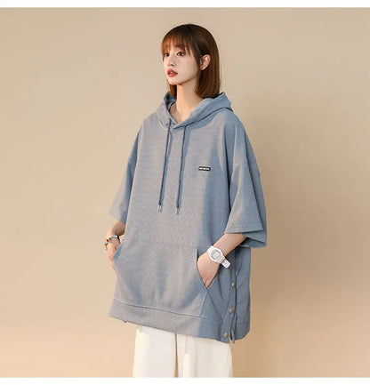 【韓国ストリート】ルーズ半袖フーディーTシャツ