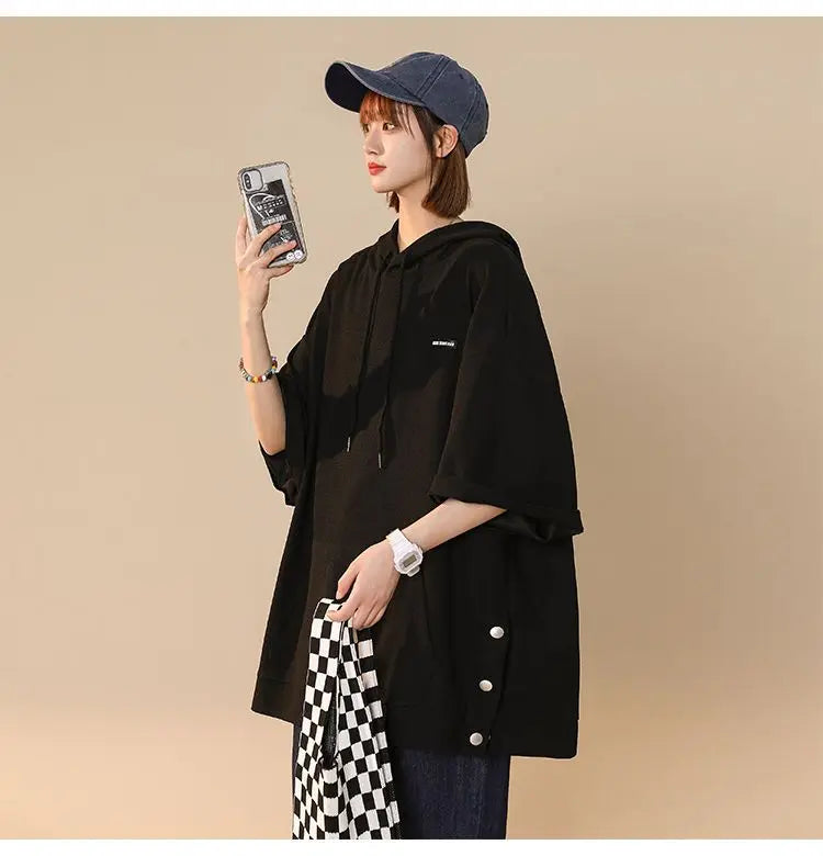 【韓国ストリート】ルーズ半袖フーディーTシャツ