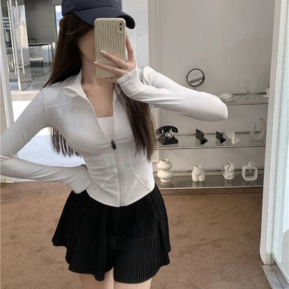 【綺麗めストリート】フロントジップUVカットクロップドT