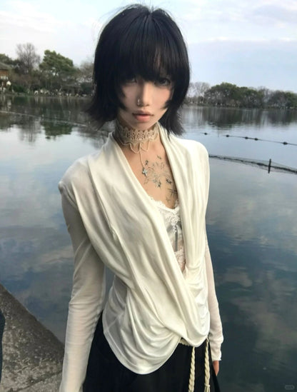 【Y2Kグランジ】アシンメトリークロスVネックロンT
