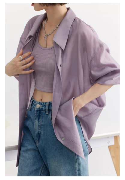 【大人モード】バックスリットテンセル混シアーシャツ