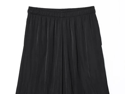 【洗練モード】ハイウエストプリーツエラスティックワイドパンツ