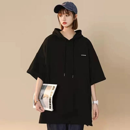 【韓国ストリート】ルーズ半袖フーディーTシャツ