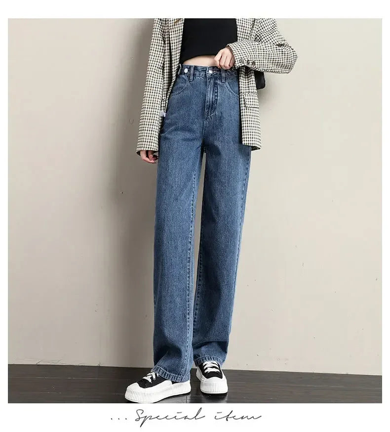 ルーズフィット レディースジーンズ ハイウエスト調整可能 ストレートクロッチ レトロスタイル パンツ 綿素材 快適 カジュアルスタイル