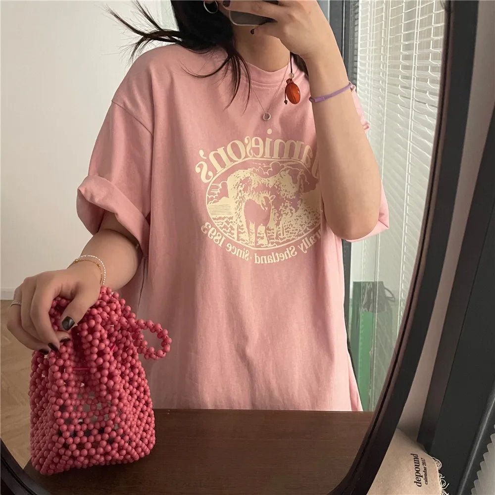 【韓国ストリート】ヴィンテージシープグラフィックTシャツ