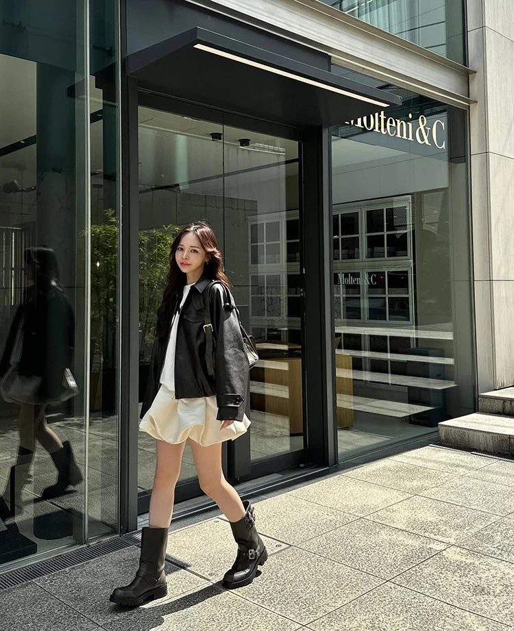 【韓国きれいめ】ハイウエストサテンバルーンミニスカート（インナーショーツ付き）