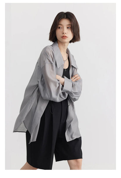 【大人モード】バックスリットテンセル混シアーシャツ