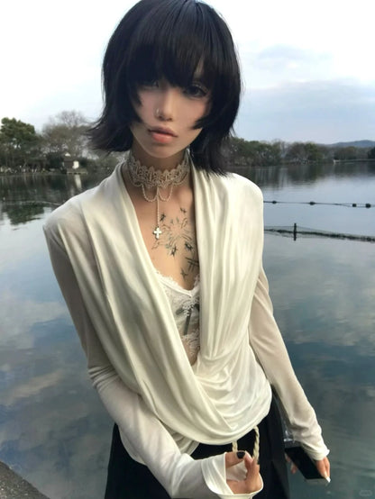 【Y2Kグランジ】アシンメトリークロスVネックロンT