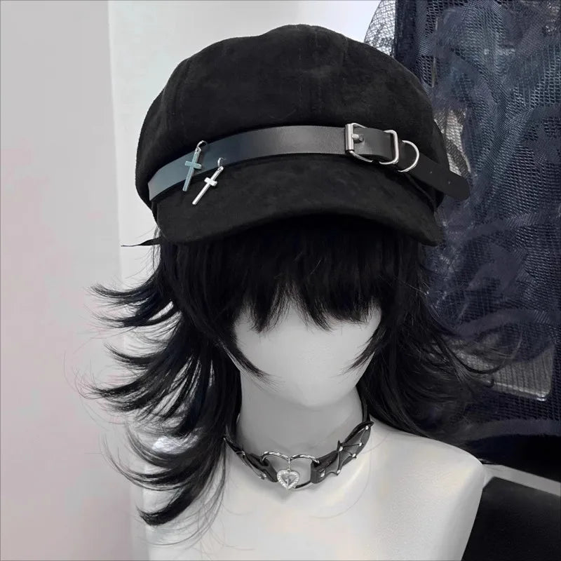 【ゴシックモード】メタルバックルレザーデコベレー帽