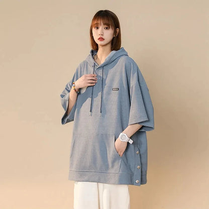 【韓国ストリート】ルーズ半袖フーディーTシャツ