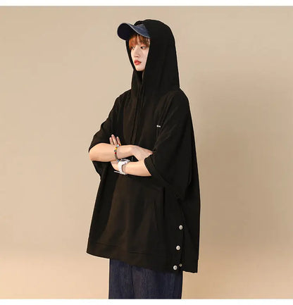 【韓国ストリート】ルーズ半袖フーディーTシャツ