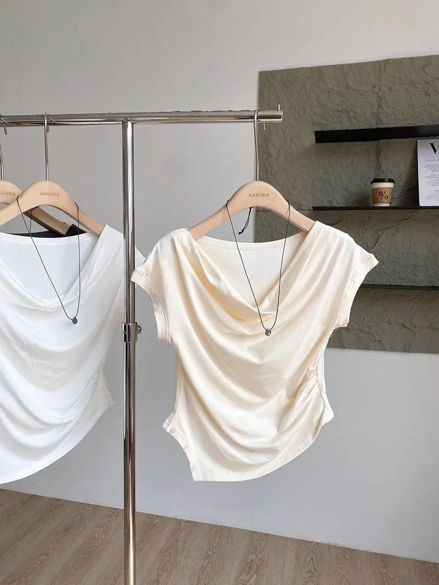 【韓国きれいめ】アシンメトリーウエストドロストモダールTシャツ