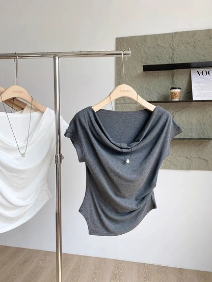 【韓国きれいめ】アシンメトリーウエストドロストモダールTシャツ