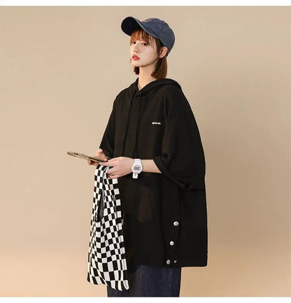 【韓国ストリート】ルーズ半袖フーディーTシャツ