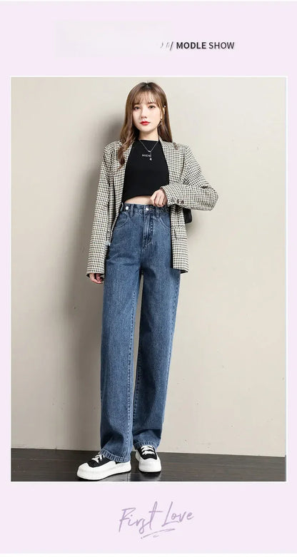 ルーズフィット レディースジーンズ ハイウエスト調整可能 ストレートクロッチ レトロスタイル パンツ 綿素材 快適 カジュアルスタイル