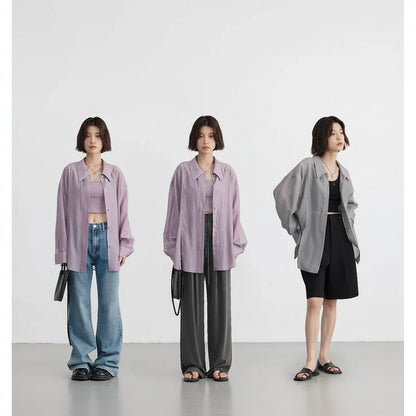 【大人モード】バックスリットテンセル混シアーシャツ