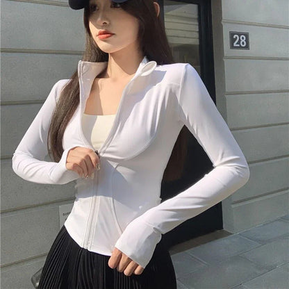【綺麗めストリート】フロントジップUVカットクロップドT