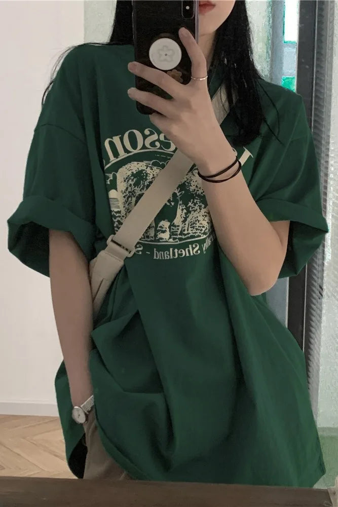 【韓国ストリート】ヴィンテージシープグラフィックTシャツ