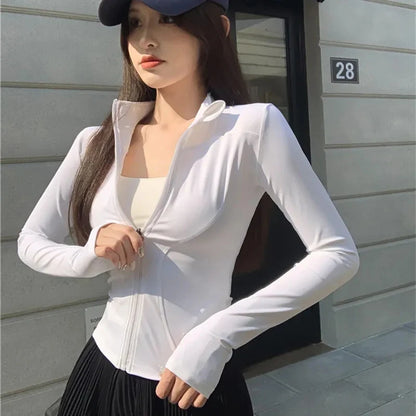 【綺麗めストリート】フロントジップUVカットクロップドT