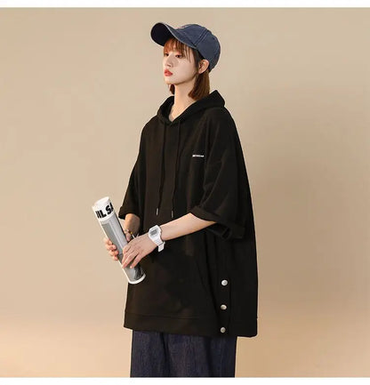 【韓国ストリート】ルーズ半袖フーディーTシャツ