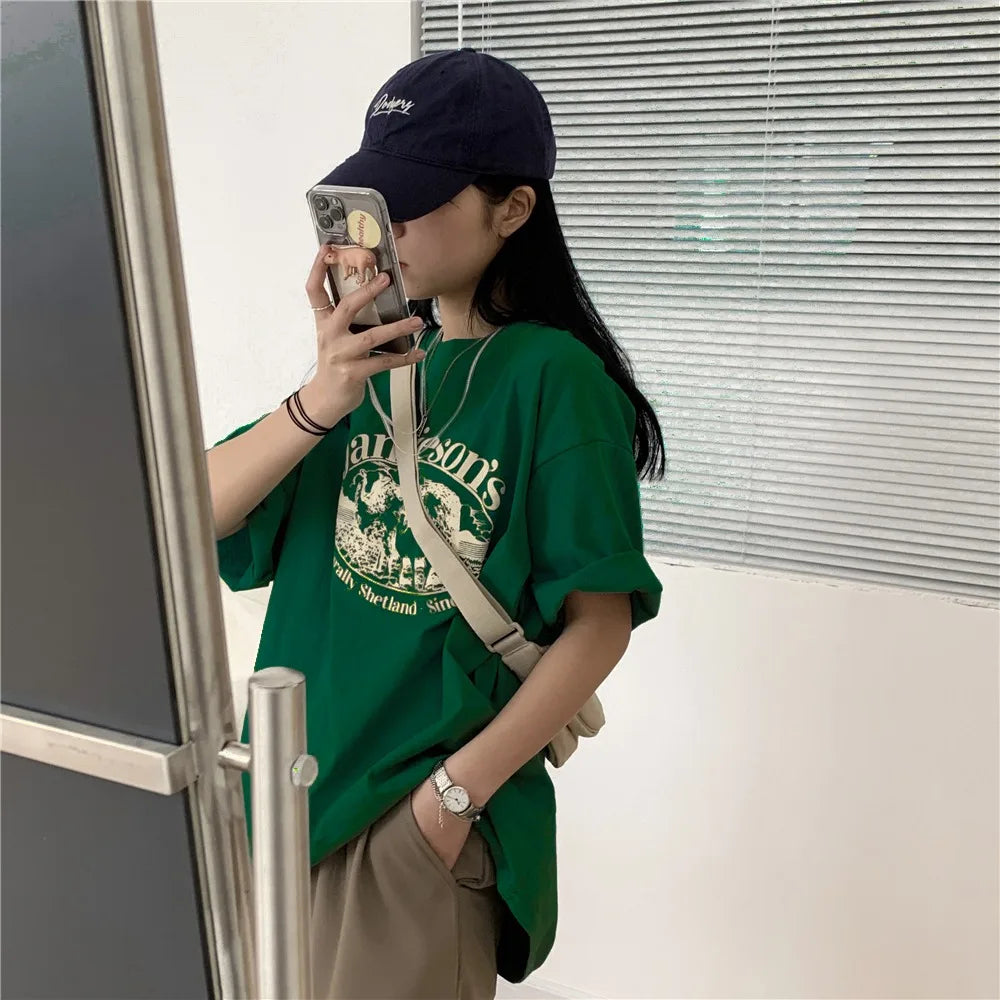 【韓国ストリート】ヴィンテージシープグラフィックTシャツ