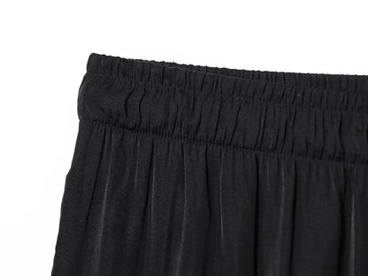 【洗練モード】ハイウエストプリーツエラスティックワイドパンツ