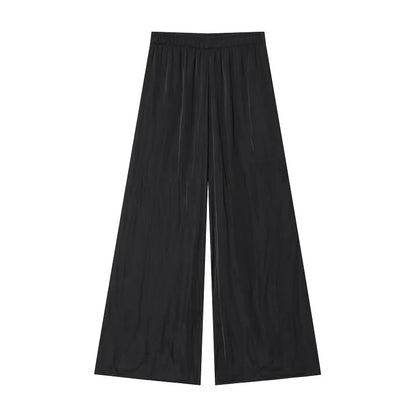 【洗練モード】ハイウエストプリーツエラスティックワイドパンツ