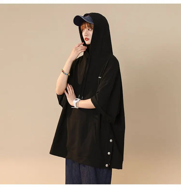【韓国ストリート】ルーズ半袖フーディーTシャツ