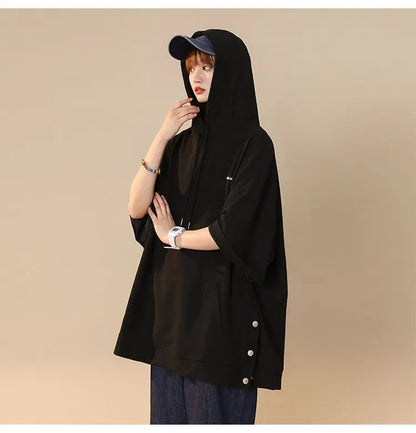 【韓国ストリート】ルーズ半袖フーディーTシャツ